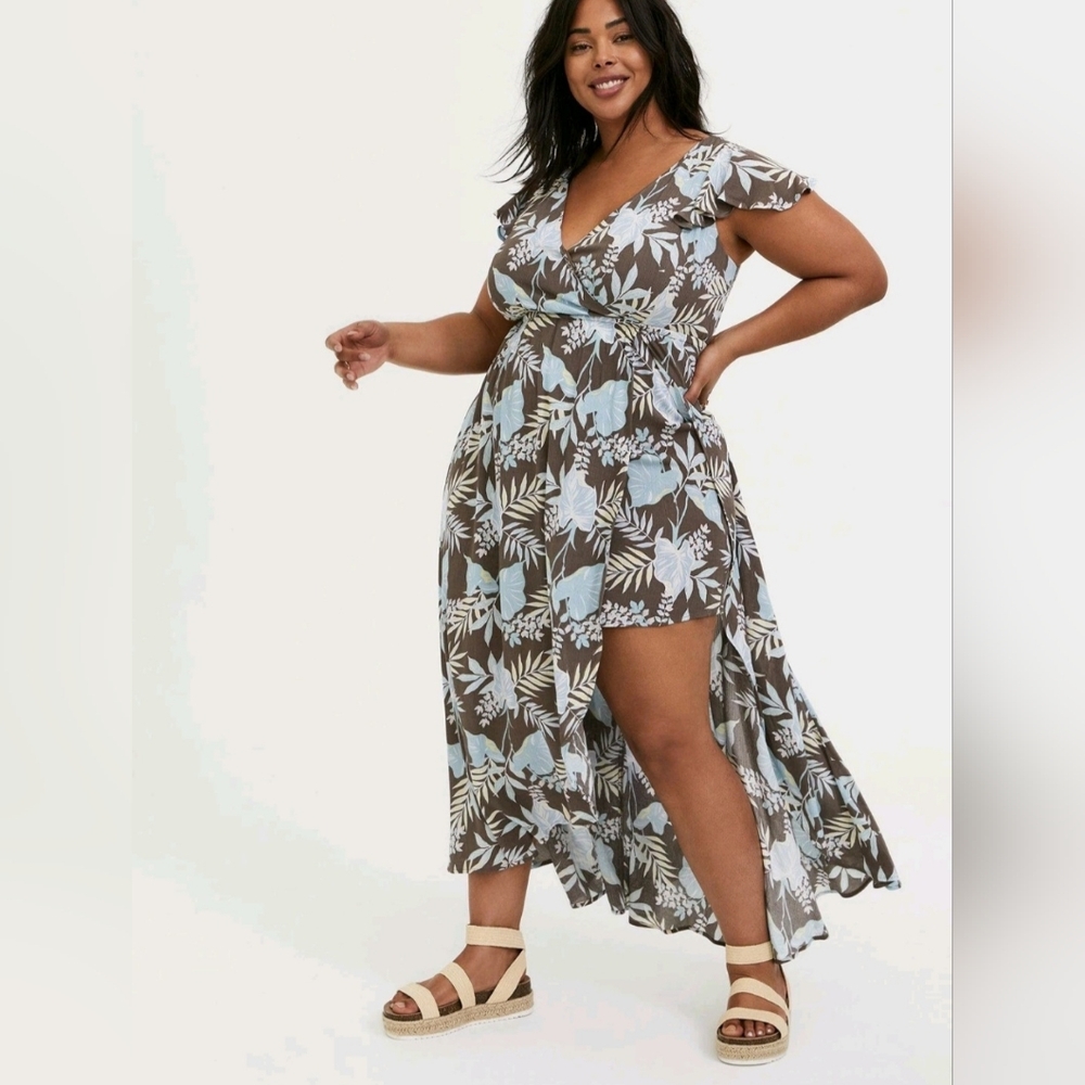 Torrid women plus size 2X maxi gauze romper‎ walk-through dress, cottagecore